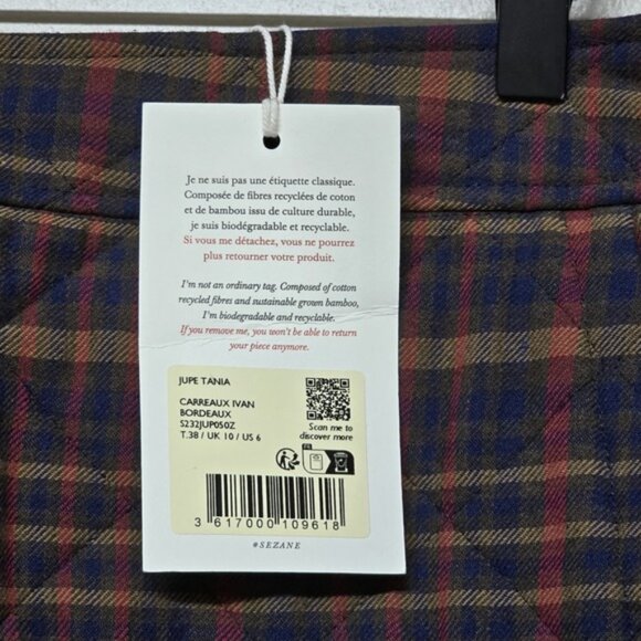 Sezane Tania Ivan Burgundy Plaid Preppy Skirt Sz 38 US 6 NWT - Picture 4 of 9